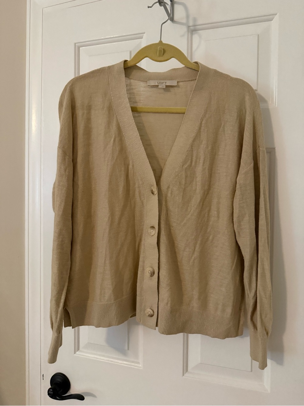 LOFT Beige V-Neck Button Front Cardigan